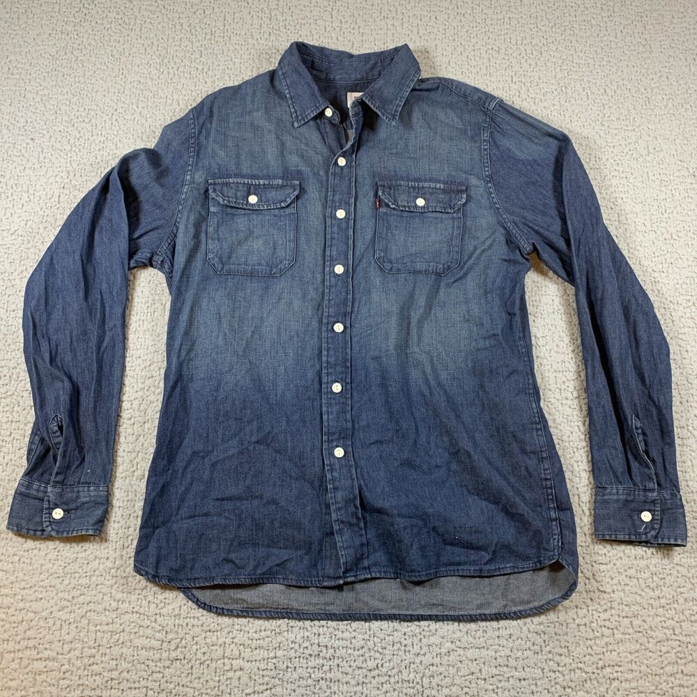 Levi's Button Down Shirt Mens Large Blue Denim Jean Long Sleeve Chambray